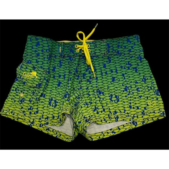 PELAGIC Pants - Pelagic Women's Small 4 Way Stretch  Active Swim Shorts Dorado Green Embroidered
